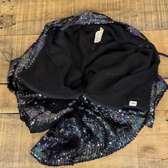 Vintage 70s Sequin Pants Black Iridescent Silk Lined High Waist Disco Glam - Picture 8 of 10